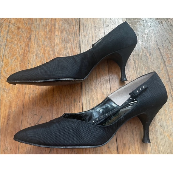 Vintage 1960s Go Steady With Fiancées Pointy Black Heels - size 7 AA - Picture 5 of 9